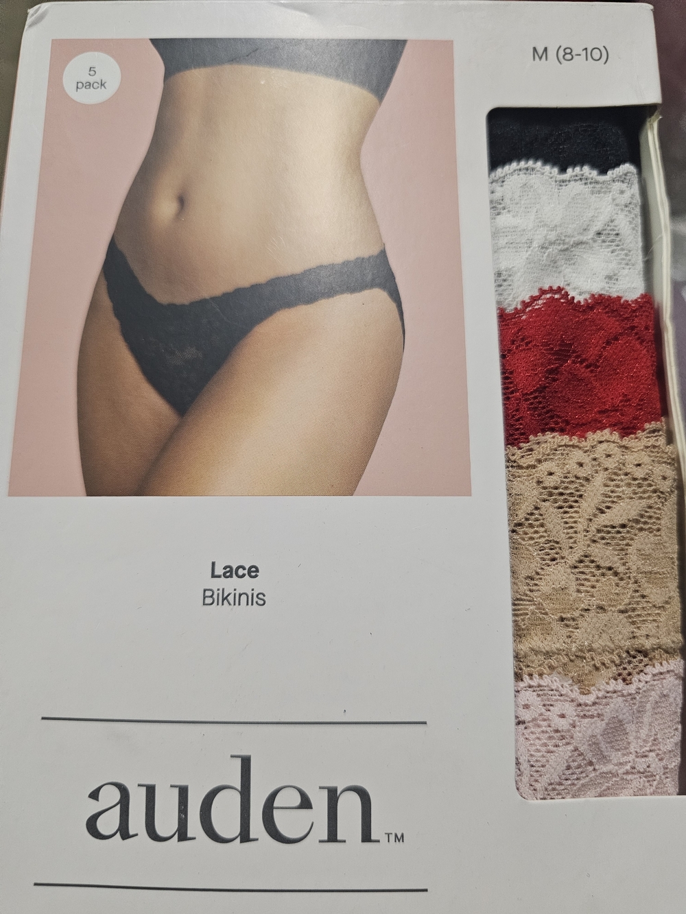 Auden Lace Bikini 5-Pack - Black, White, Red, Beige, Pink